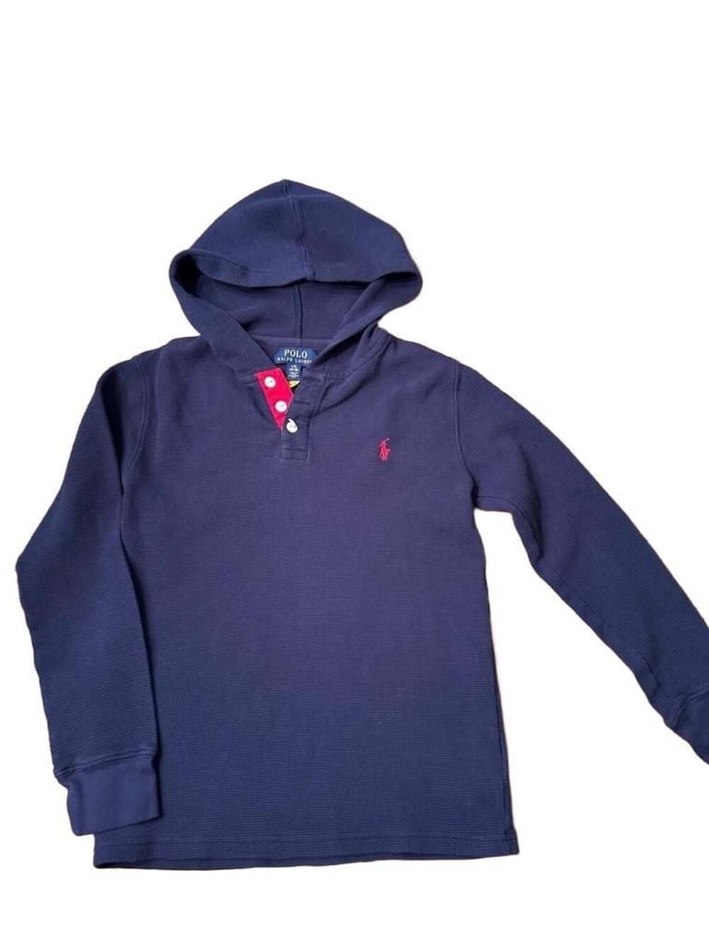 Youth Polo Ralph Lauren Waffle-Knit Hooded Henley Size L (14-16) Navy h1624
